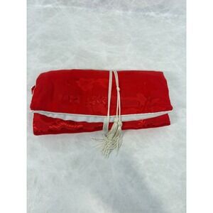 Vintage Red Floral Brocade Satin Jewelry Roll Travel Organizer Case Tassel‎ Tie